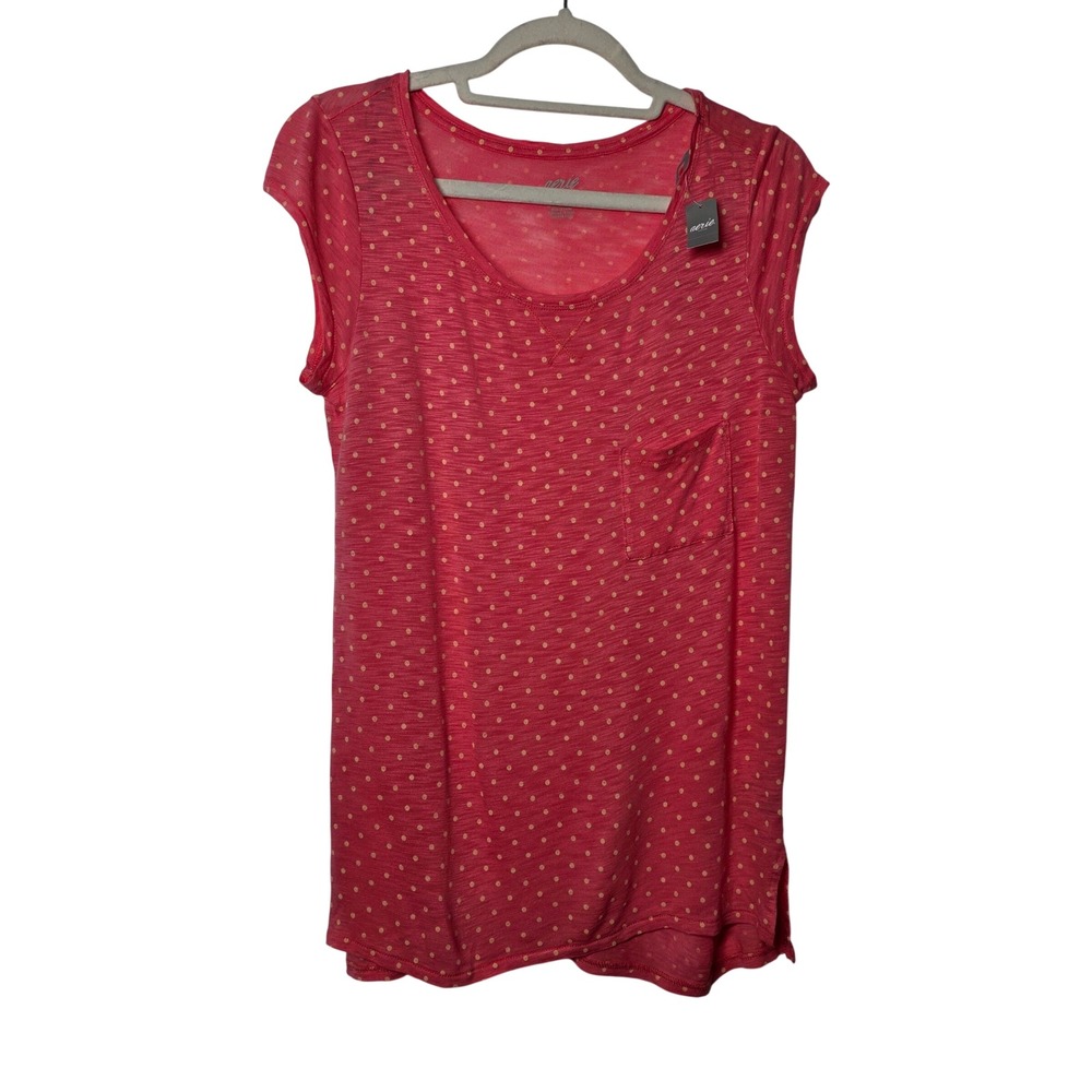 Aerie Pink Polka Dot Pocket Tee Shirt Womens Medium NWT Summer Casual Soft Slub